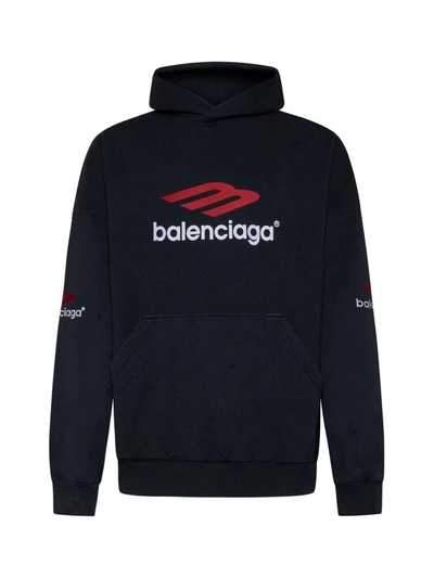 Shop Balenciaga 3b Icon Embroidered Hoodie In Black