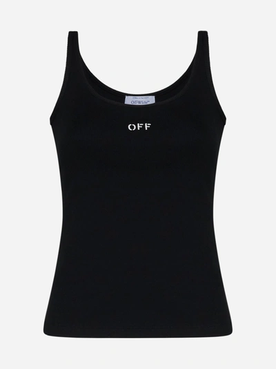 Shop Off-white Logo Rib-knit Cotton Tank Top In Black White