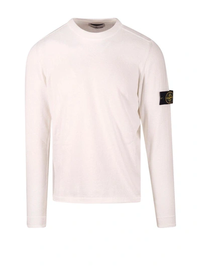 Shop Stone Island Compass Patch Crewneck Sweatshirt In Bianco