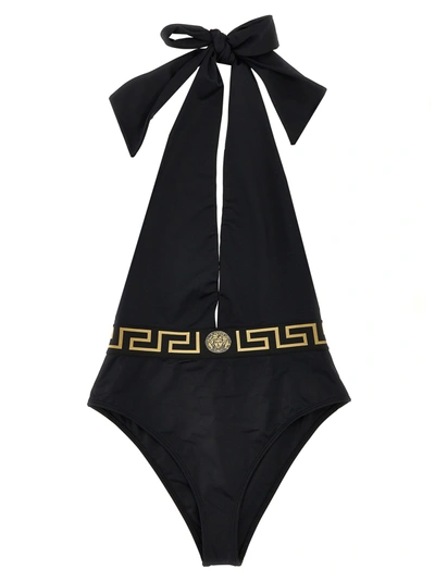 Shop Versace Greca One-piece Swimsuit In Black