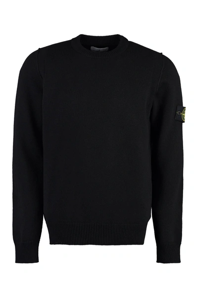 Shop Stone Island Crew-neck Wool Sweater In Black