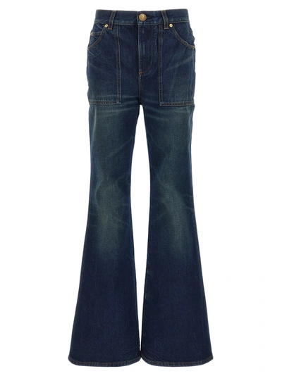 Shop Balmain Vintage Bootcut Jeans In Bleu Jean Brut