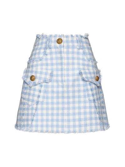 Shop Balmain Skirt In Bleu Pale/blanc