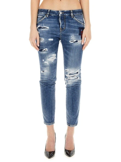Shop Dsquared2 Distressed Cropped Jeans In Blu