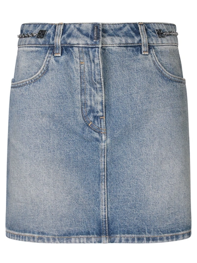 Shop Givenchy Chain Denim Mini Skirt In Blue