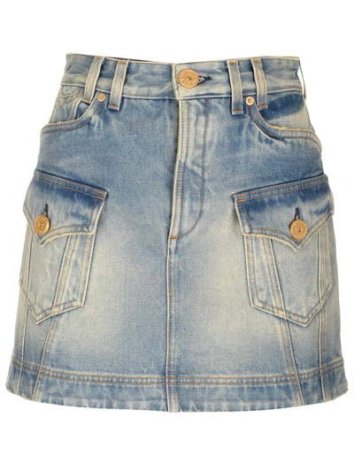 Shop Balmain A-line Mini Denim Skirt In Ff Bleu Jean