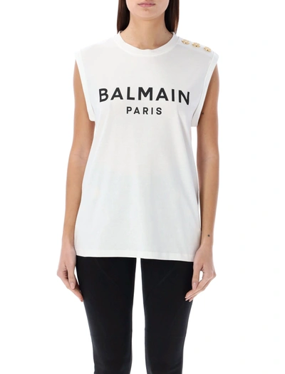 Shop Balmain 3-button Tank Top In Gab Blanc/noir