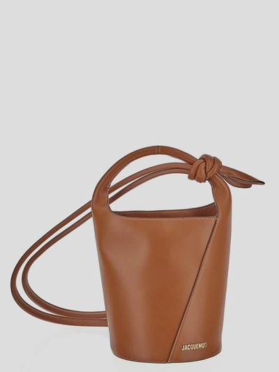 Shop Jacquemus Mini Knotted Bucket Bag In Light Brown 2