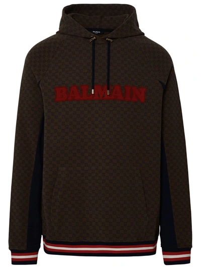 Shop Balmain Brown Cotton Blend Sweatshirt In Marron/marron Foncè/marine/rou
