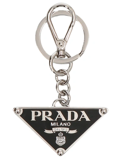 Shop Prada Logo Keyring In Nero