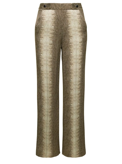 Shop Twinset Beige High-waisted Pants With Animalier Print In Viscose Woman
