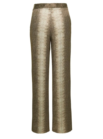 Shop Twinset Beige High-waisted Pants With Animalier Print In Viscose Woman