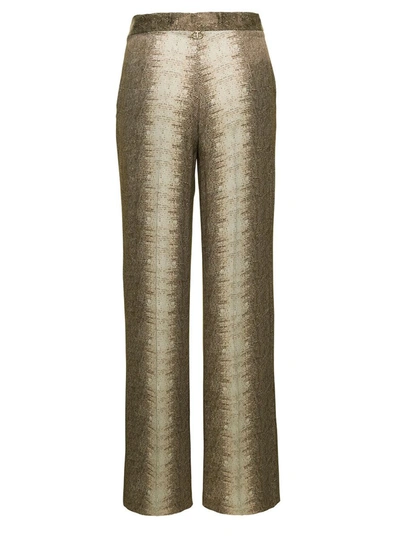 Twinset Twin-set Beige High-waisted Pants With Animalier Print In Viscose In Beige