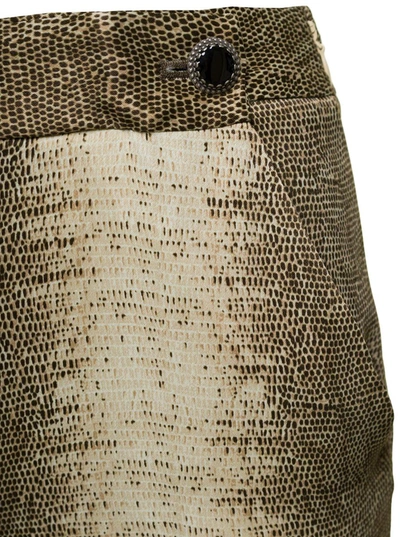 Twinset Twin-set Beige High-waisted Pants With Animalier Print In Viscose In Beige