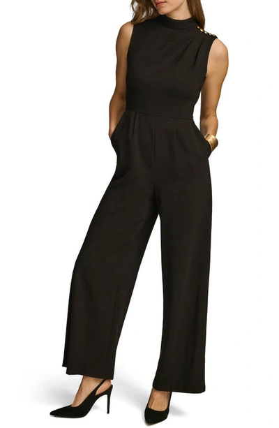 Shop Donna Karan Pleated Sleeveless Straight Leg Jumpsuit In Black