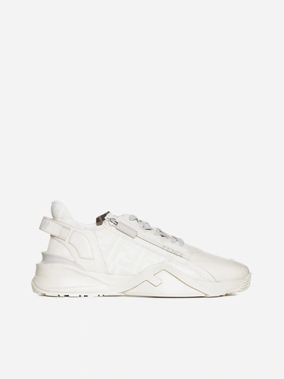 Shop Fendi Flow Leather And Ff Fabric Sneakers In White