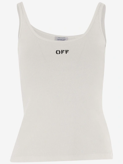 Shop Off-white Stretch Cotton Tank Top With Logo In White Black