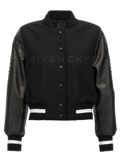 Shop Givenchy Cropped Logo Bomber Jacket In White/black
