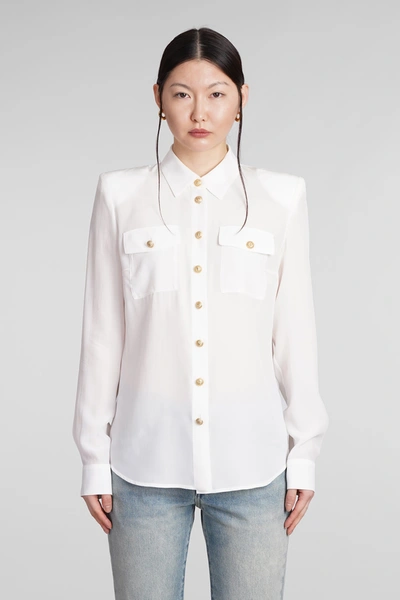 Shop Balmain Shirt In White Silk