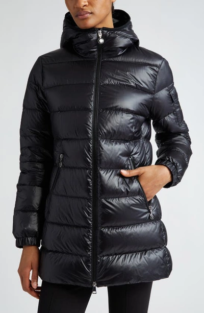 Moncler Courcelles Glossed Shell Parka Coat In Black