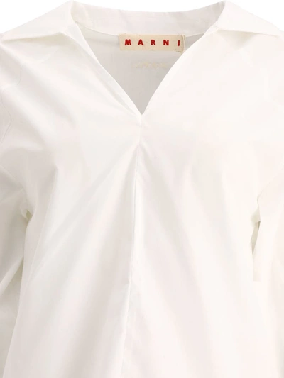 Shop Marni Poplin Top With Shirt Collar In White