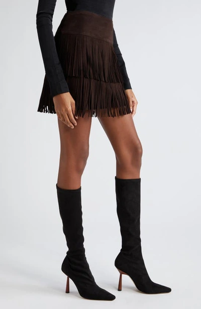 Michael Kors Leather Fringe Miniskirt In Chocolate