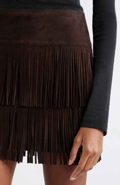 Michael Kors Leather Fringe Miniskirt In Chocolate