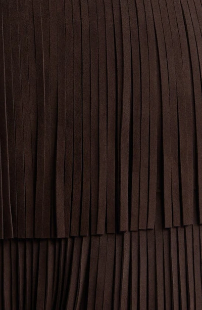 Shop Michael Kors Leather Fringe Miniskirt In Chocolate