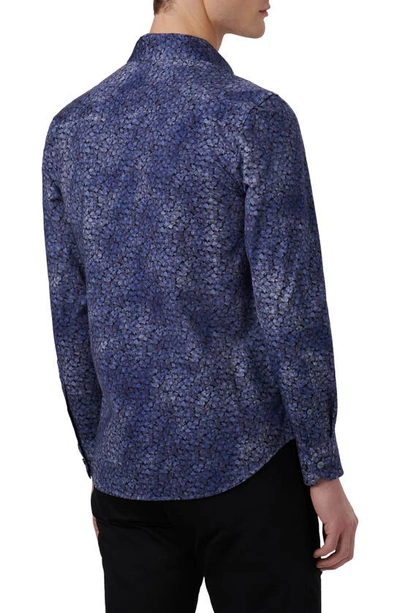 Shop Bugatchi James Ooohcotton® Leaf Print Button-up Shirt In Indigo