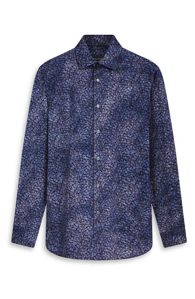 Shop Bugatchi James Ooohcotton® Leaf Print Button-up Shirt In Indigo
