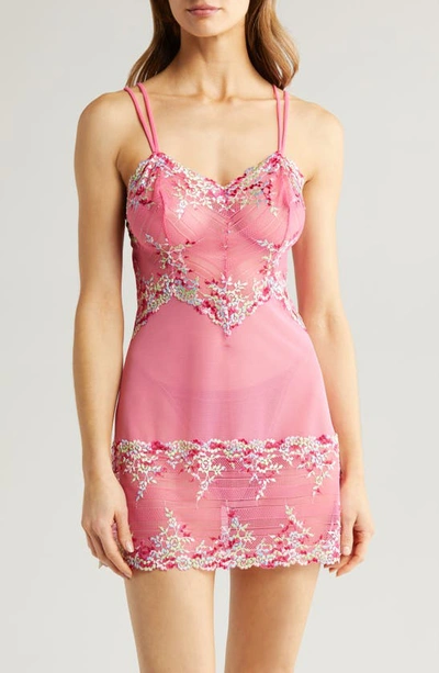 Shop Wacoal 'embrace' Lace & Mesh Chemise In Hot Pink/ Multi