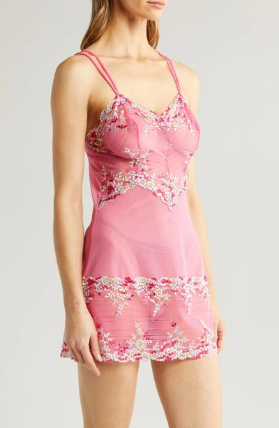 Shop Wacoal 'embrace' Lace & Mesh Chemise In Hot Pink/ Multi