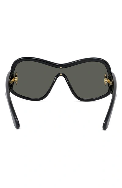 Shop Loewe Anagram 144mm Mirrored Mask Sunglasses In Shiny Black / Smoke Mirror