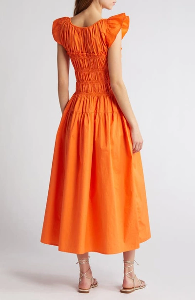 Shop Moon River Smocked Bodice Cotton Midi Dress In Orange