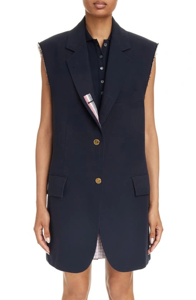 Shop Thom Browne Oversize Sleeveless Cotton Blend Blazer In Navy