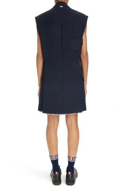 Shop Thom Browne Oversize Sleeveless Cotton Blend Blazer In Navy