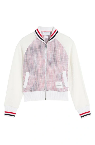 Shop Thom Browne Rwb Stripe Tweed Bomber Jacket In Pink/white