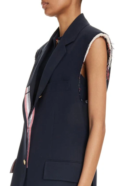 Shop Thom Browne Oversize Sleeveless Cotton Blend Blazer In Navy