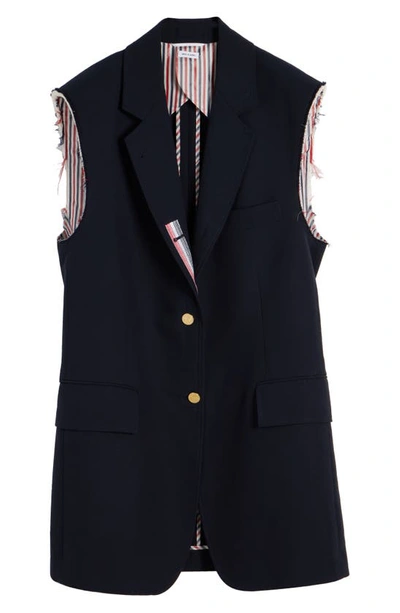 Shop Thom Browne Oversize Sleeveless Cotton Blend Blazer In Navy