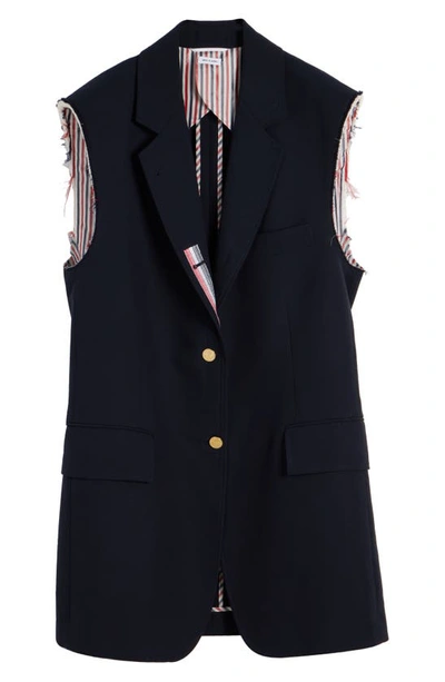 Thom Browne Oversize Sleeveless Cotton Blend Blazer In Navy