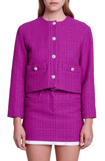Maje Button-fastening Tweed Jacket In Fuchsia Pink
