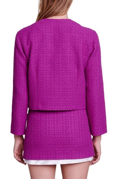 Shop Maje Vienna Tweed Crop Blazer In Fuchsia Pink