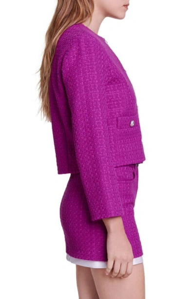 Shop Maje Vienna Tweed Crop Blazer In Fuchsia Pink