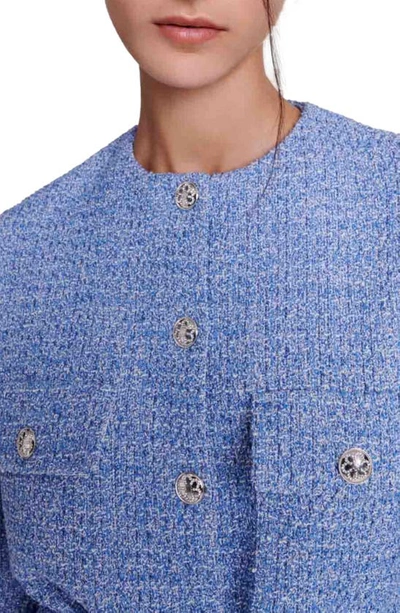 Shop Maje Venablito Tweed Belted Blazer In Blue