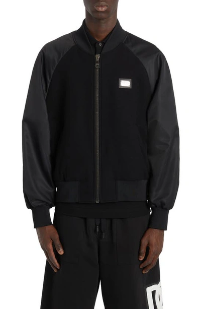 Shop Dolce & Gabbana Mixed Media Padded Bomber Jacket In Nero