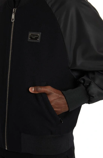Shop Dolce & Gabbana Mixed Media Padded Bomber Jacket In Nero