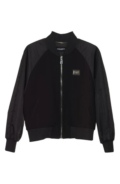 Shop Dolce & Gabbana Mixed Media Padded Bomber Jacket In Nero