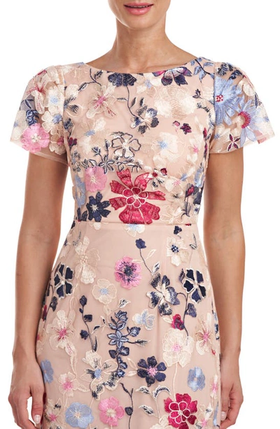 Shop Js Collections Magnolia Floral Embroidery Gown In Rose Gold Multi