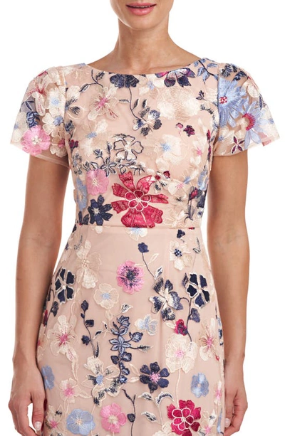 Js Collections Magnolia Floral Embroidery Gown In Rose Gold Multi