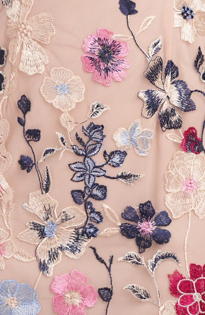 Js Collections Magnolia Floral Embroidery Gown In Rose Gold Multi